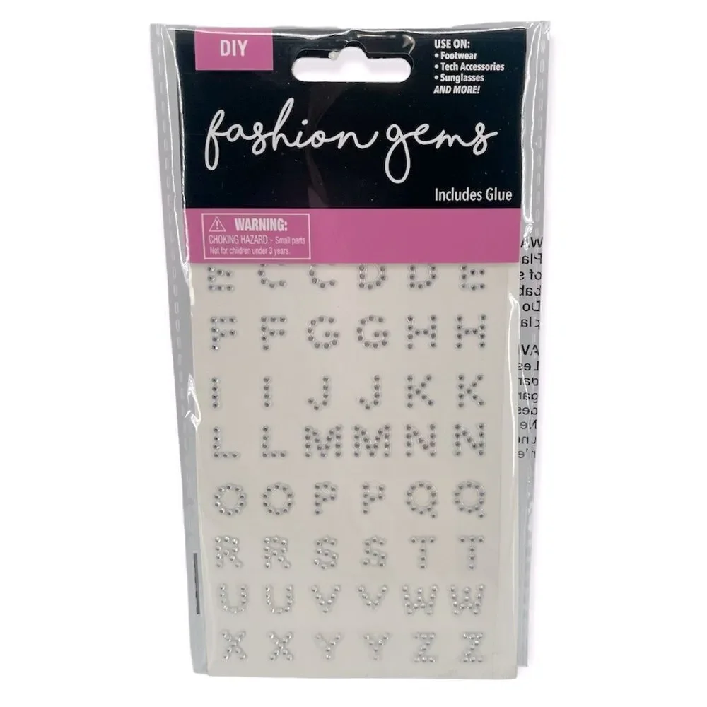 Silver Rhinestone A–Z Letter Gems with Glue | DIY Custom Fashion Decor | 1 Pack